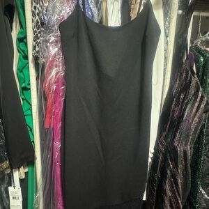 Chic Black Slip Dress with lace detail